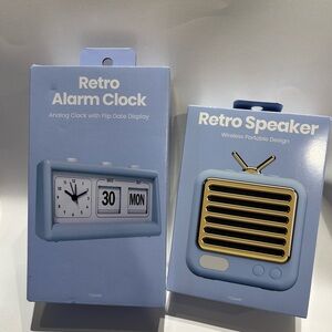 Retro Alarm Clock and Speaker Set analog clock and wireless portable speaker new